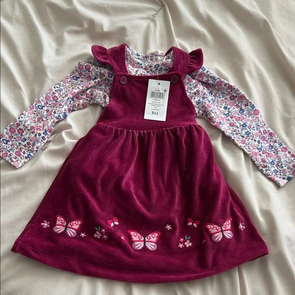 JoJo Maman Bebe Burgundy Dress with Floral - Picture 2 of 4
